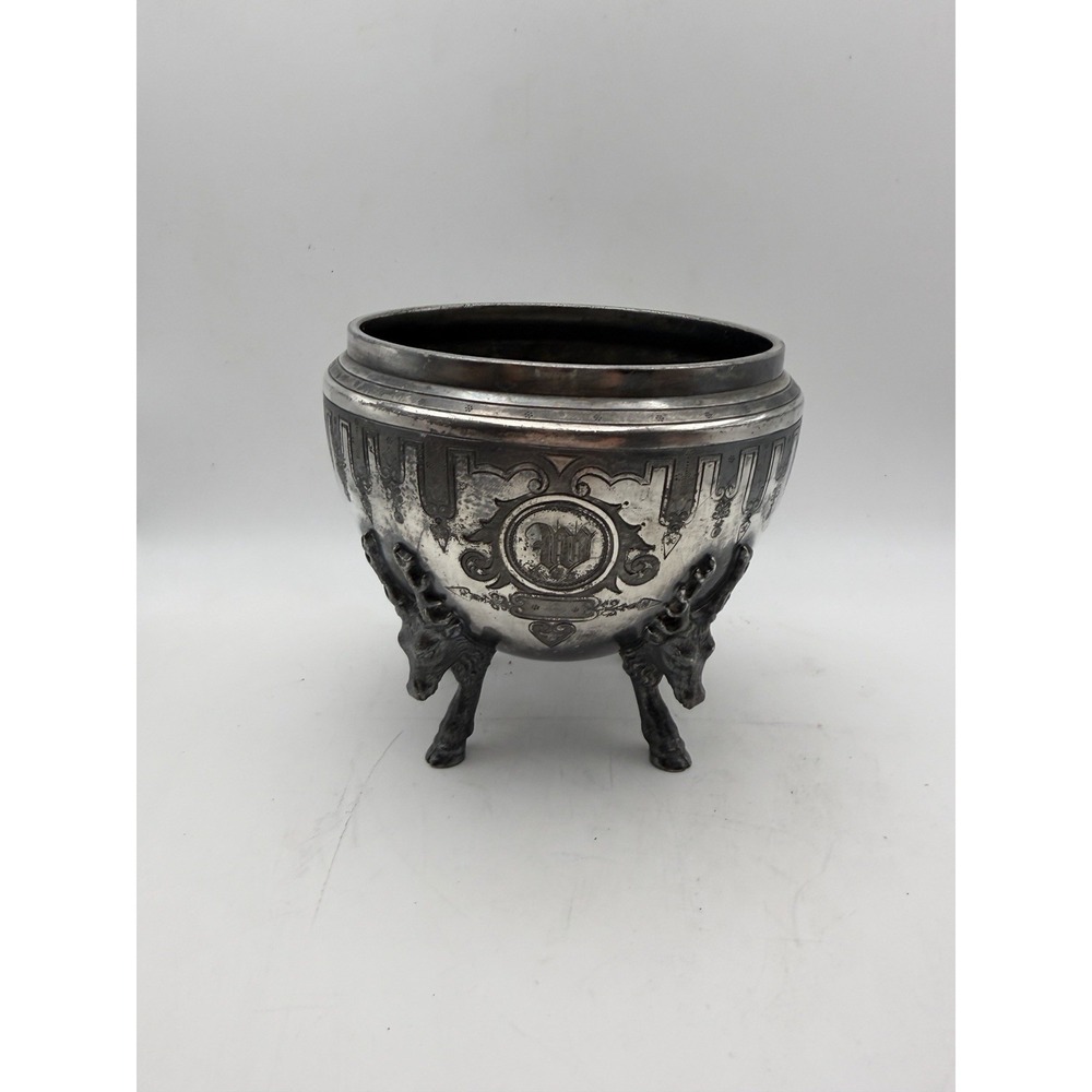 Antique Wilcox Silver Plate Figural Stag Deer Footed Bowl Victorian Engraved
